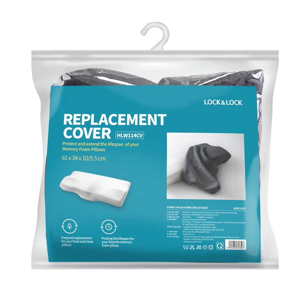 LOCKNLOCK-HLW14CV - Vỏ gối thay thế cho Memory Foam Pillow HLW114 - Màu xám đậm