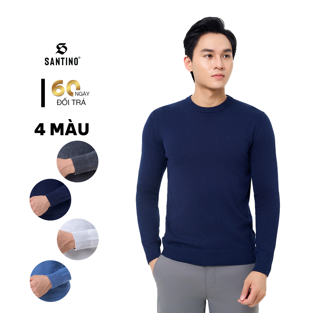 SANTINO - Áo Len Cổ Tròn, Kiểu Dáng Regular Fit Ôm Nam Tính, Không Bai Dão, Hạn Chế Bông Xù W233