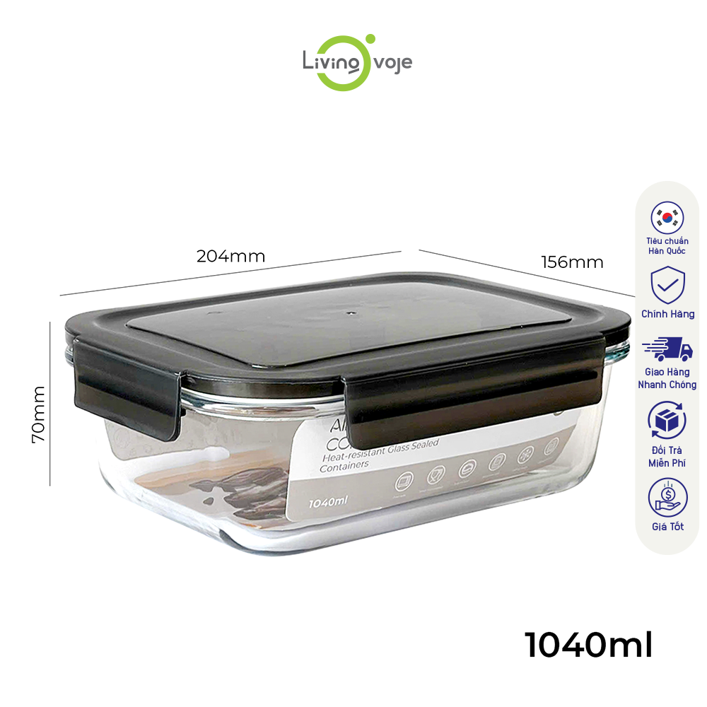 KOHNAN - Hộp Thủy Tinh Chữ Nhật 1040Ml