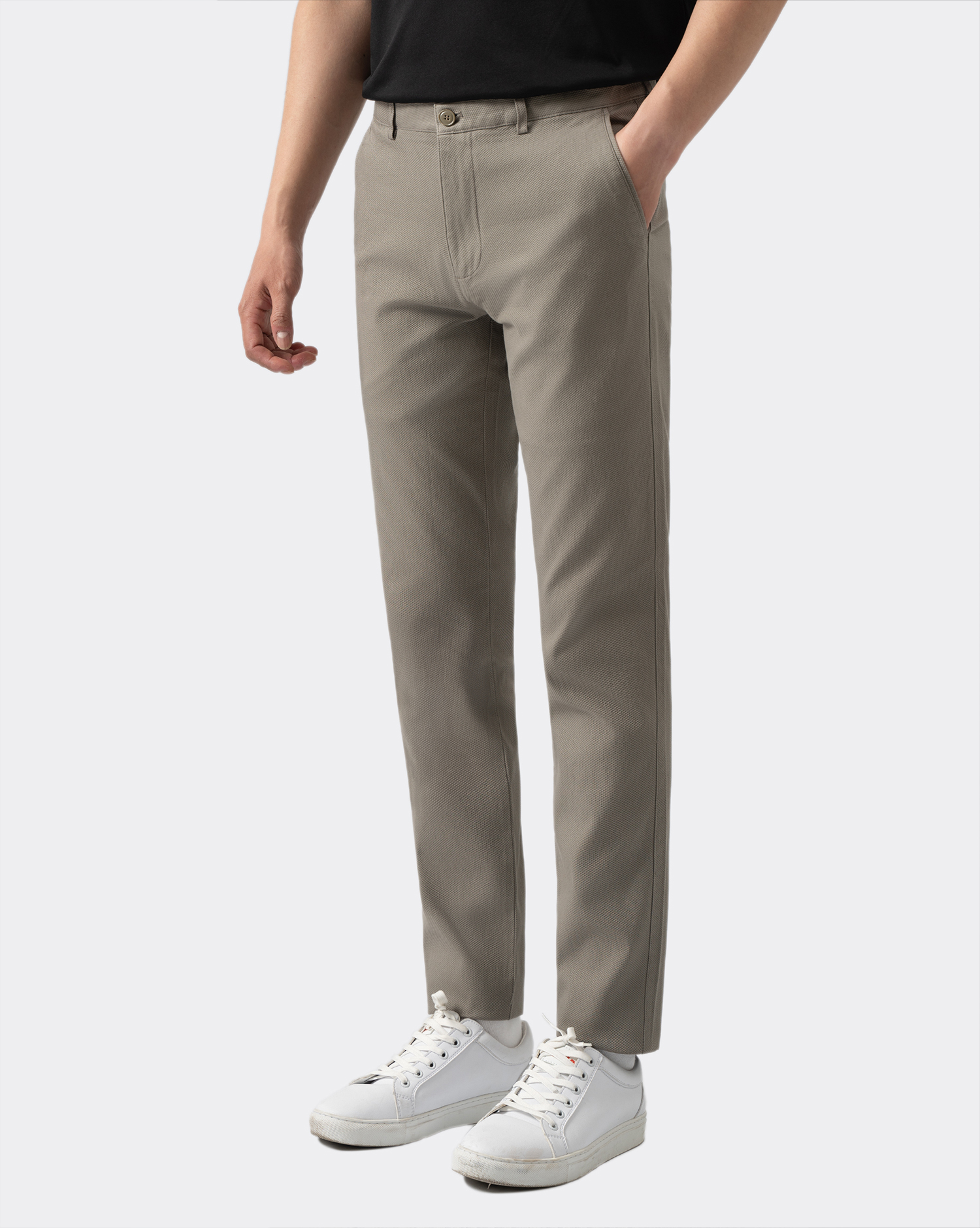 Quần kaki dáng slim vân vải gai màu xám đậm 4001C