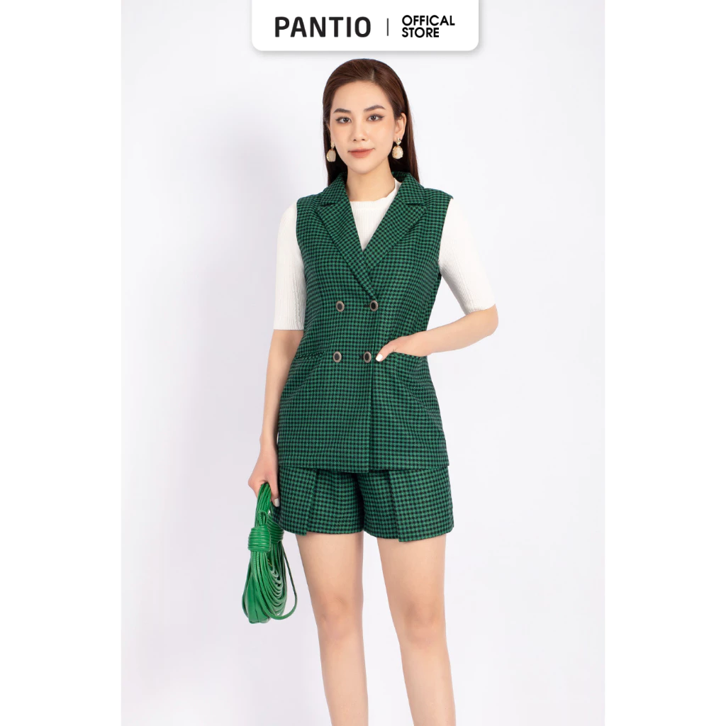 BQN72688 - Quần short công sở vải dạ dáng suông phối túi đính khuy tạo kiểu khóa thân sau - PANTIO