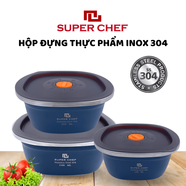 KOHNAN - Hộp thực phẩm inox 304 Super Chef, có nắp chỉnh ngày trữ thực phẩm tiện lợi 1500ML-2000ML-2500ML