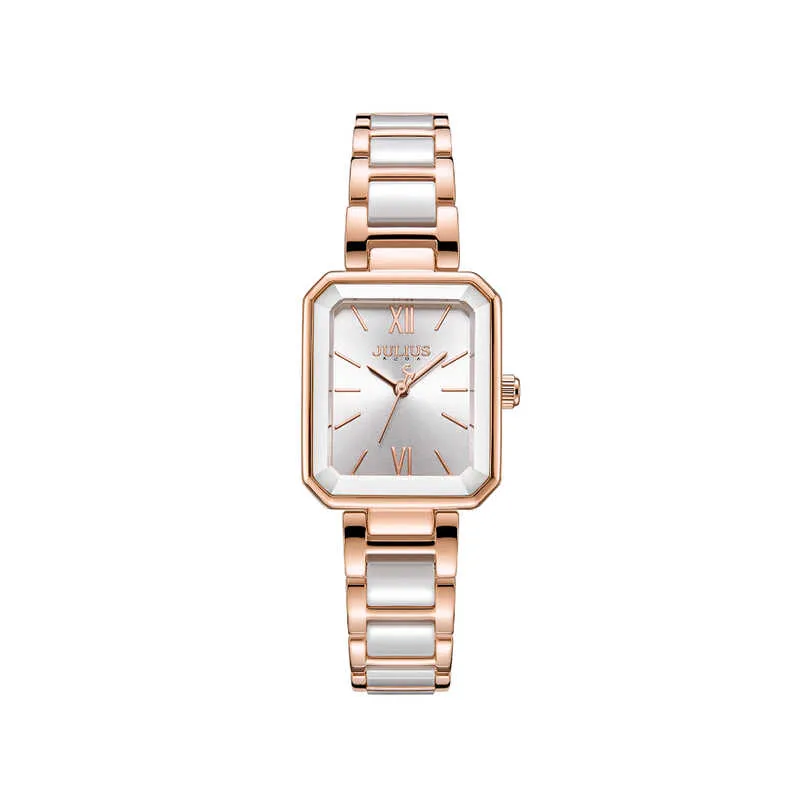 Đồng Hồ Nữ JA-1273A Julius Hàn Quốc Dây Đá ceramic (Trắng Hồng)