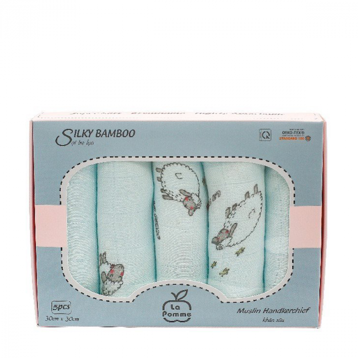 K001 Set 5 Khăn sữa sợi tre lụa La Pomme - 30x30cm Blue Sheep