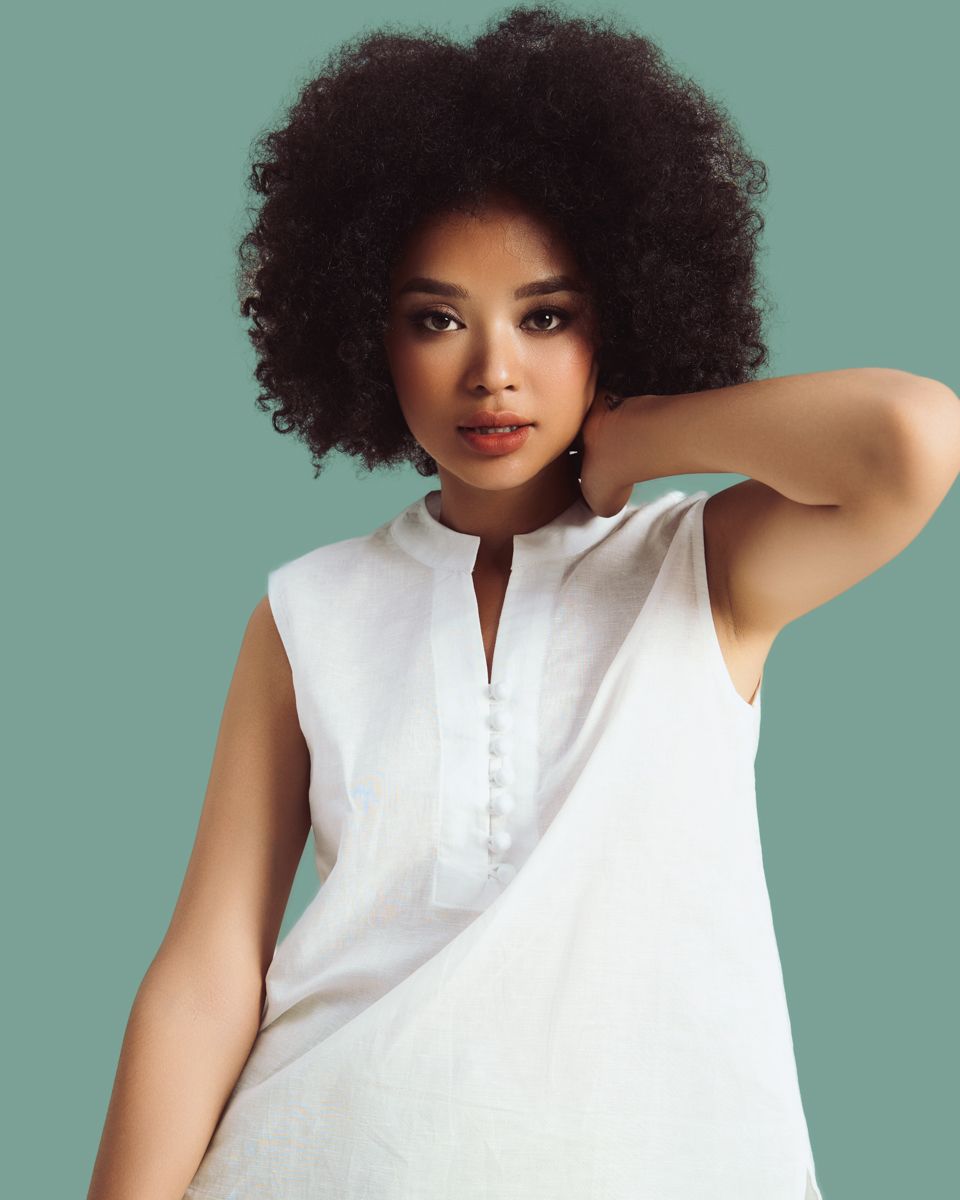 F2 FASHION & FREEDOM - Áo kiểu Linen trắng Sắc màu tự do