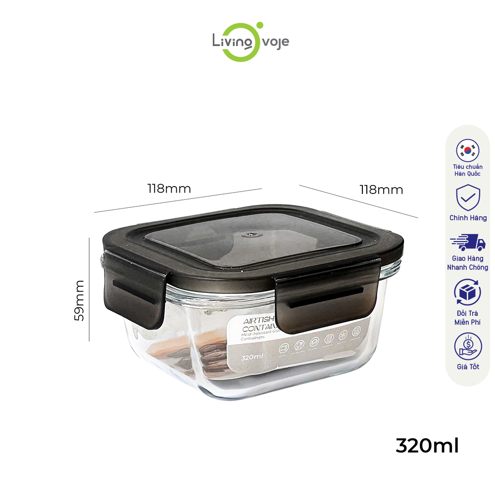 KOHNAN - Hộp Thủy Tinh Vuông 320Ml