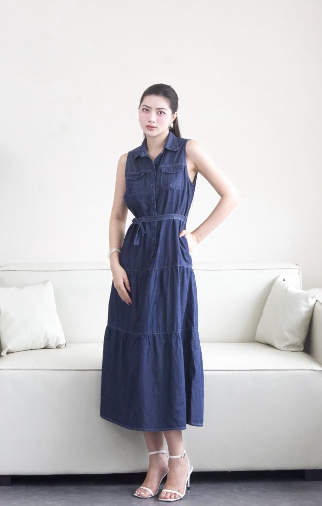 V-SIXTYFOUR-Đầm maxi nữ V-SIXTYFOUR dáng dài, kèm dây cột eo duyên dáng