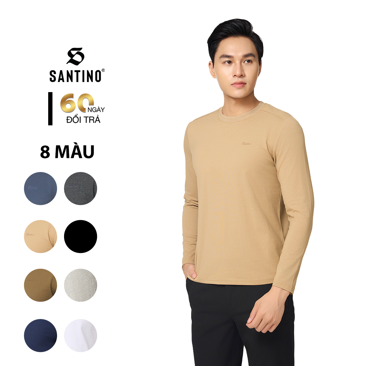 SANTINO - Áo Thun Nam Dài Tay Thu Đông Cổ Tròn, Cotton Giữ Ấm, Khoẻ Khoắn, Trẻ Trung P705