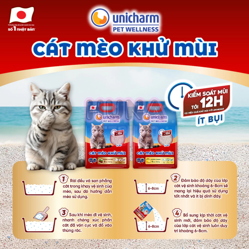 Kohnan Combo Mua 2 tặng 1 cát vệ sinh cho mèo 8L unicharm