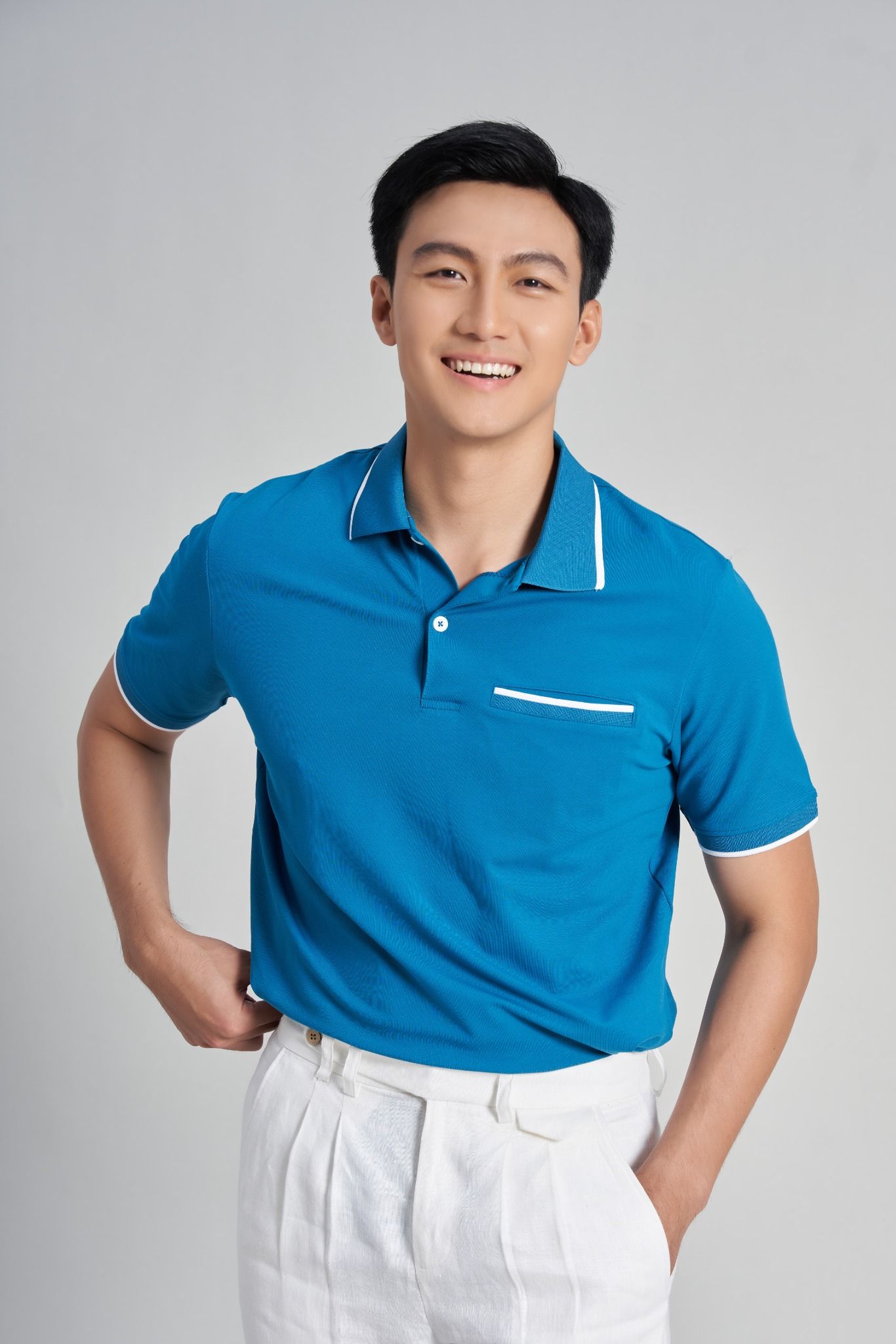 F2 FASHION & FREEDOM-Áo Thun Nam Cotton Xanh Cổ Vịt The New Cool