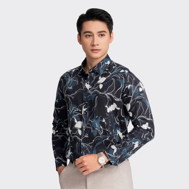 Aristino - Áo Sơ Mi Linen Nam hoa biển Brezza ALSM120Z