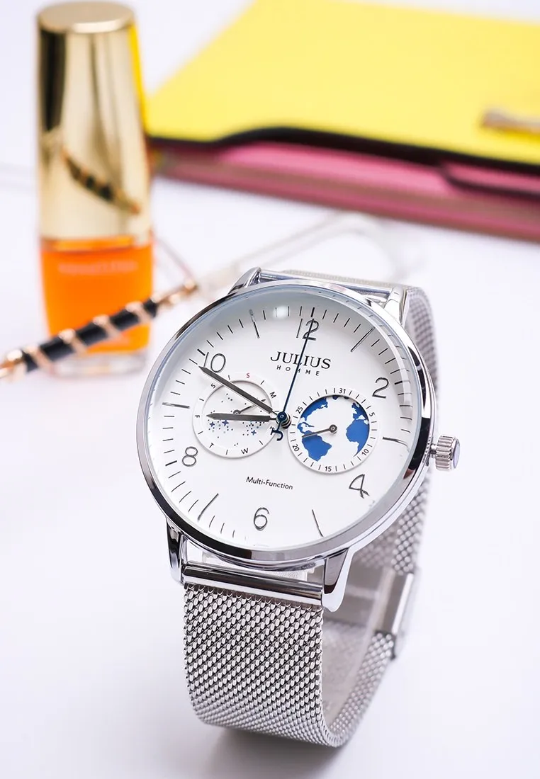 Đồng Hồ Nam JAH-117A Julius Homme Hàn Quốc Dây Thép (Trắng)