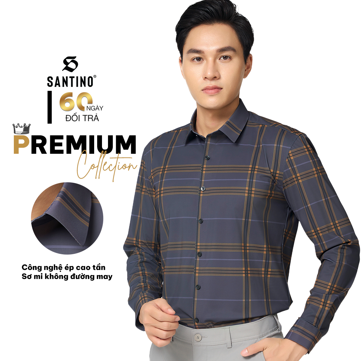 SANTINO - Áo Sơ Mi Nam Dài Tay Kẻ Sọc Caro Cao Cấp, Công Nghệ Không Đường May Hiện Đại, Chất Polyamide Chông Nhăn S761