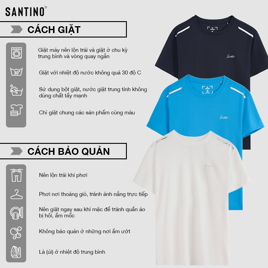 Áo Thun Thể Thao Màu Navy Cao Cấp Santino, Chống Nhăn, Thấm Hút Tốt, Siêu Co Giãn B974