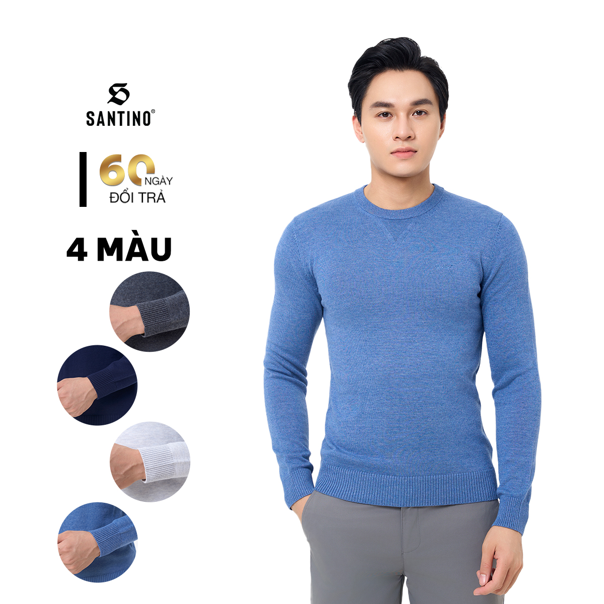 SANTINO - Áo Len Cổ Tròn, Kiểu Dáng Regular Fit Ôm Nam Tính, Không Bai Dão, Hạn Chế Bông Xù W234