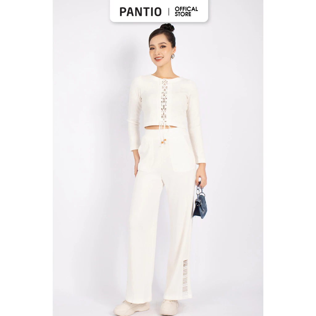 BQG12801 - Quần dài dạo phố vải len dáng suông cạp chun ống rộng phối ren tạo kiểu - PANTIO