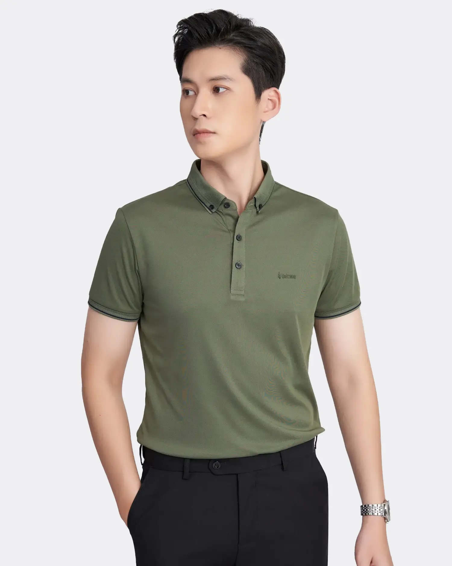 Áo polo nam màu xanh rêu trơn 3002G