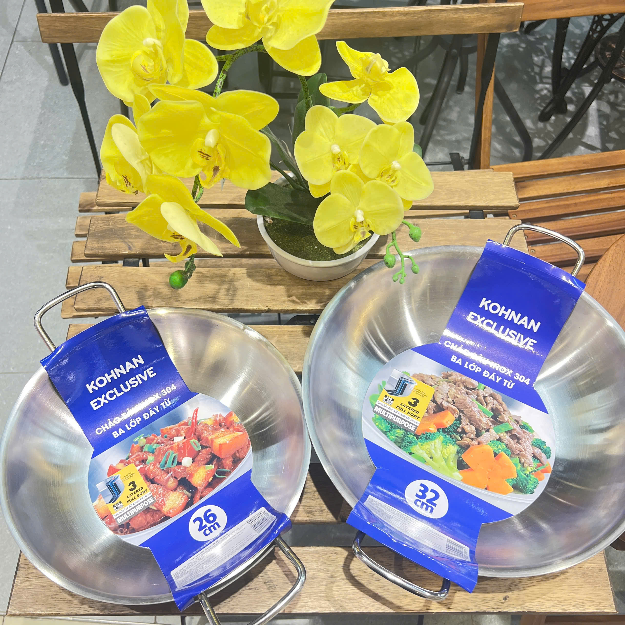 KOHNAN - CHẢO SÂU INOX 304 BA LỚP ĐÁY TỪ 26CM - 32CM