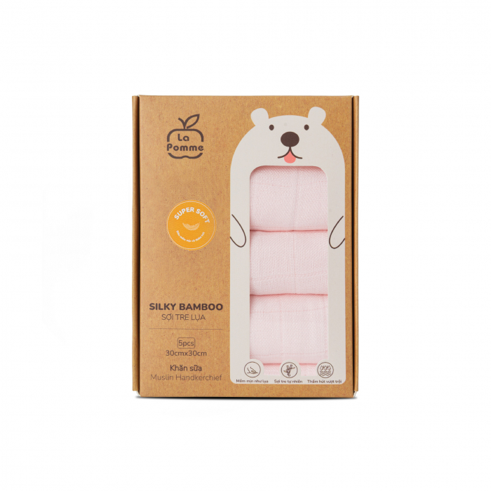K001 Set 5 Khăn sữa sợi tre lụa (30x30) - Hồng Pastel