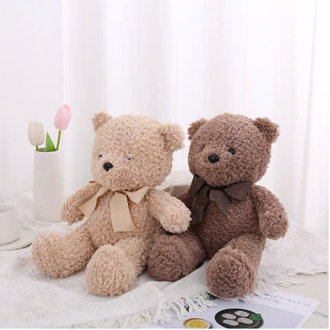 Gấu bông gấu đeo nơ (kaki)