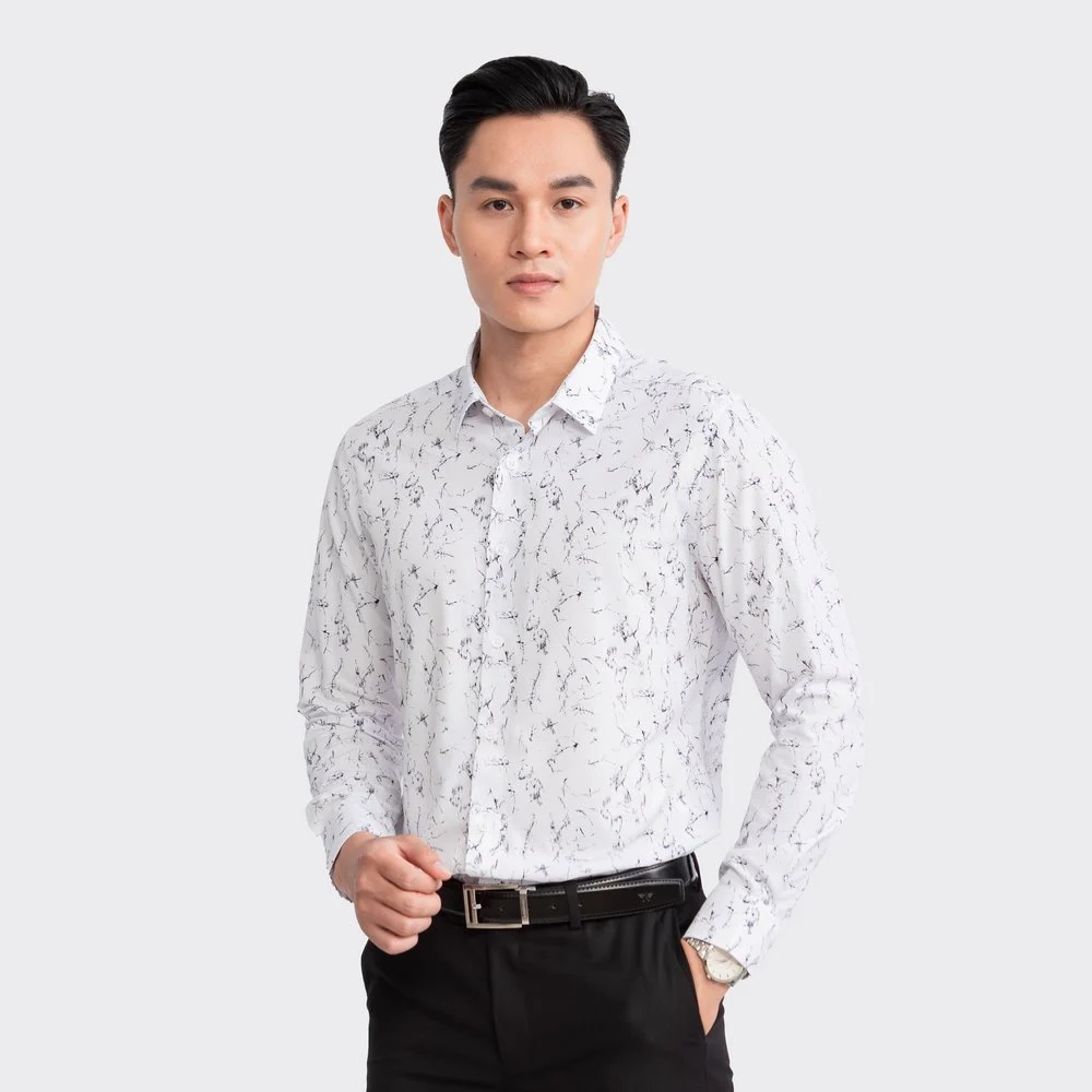 Aristino - Áo Sơ Mi Trắng In Họa Tiết Nam ALS02803