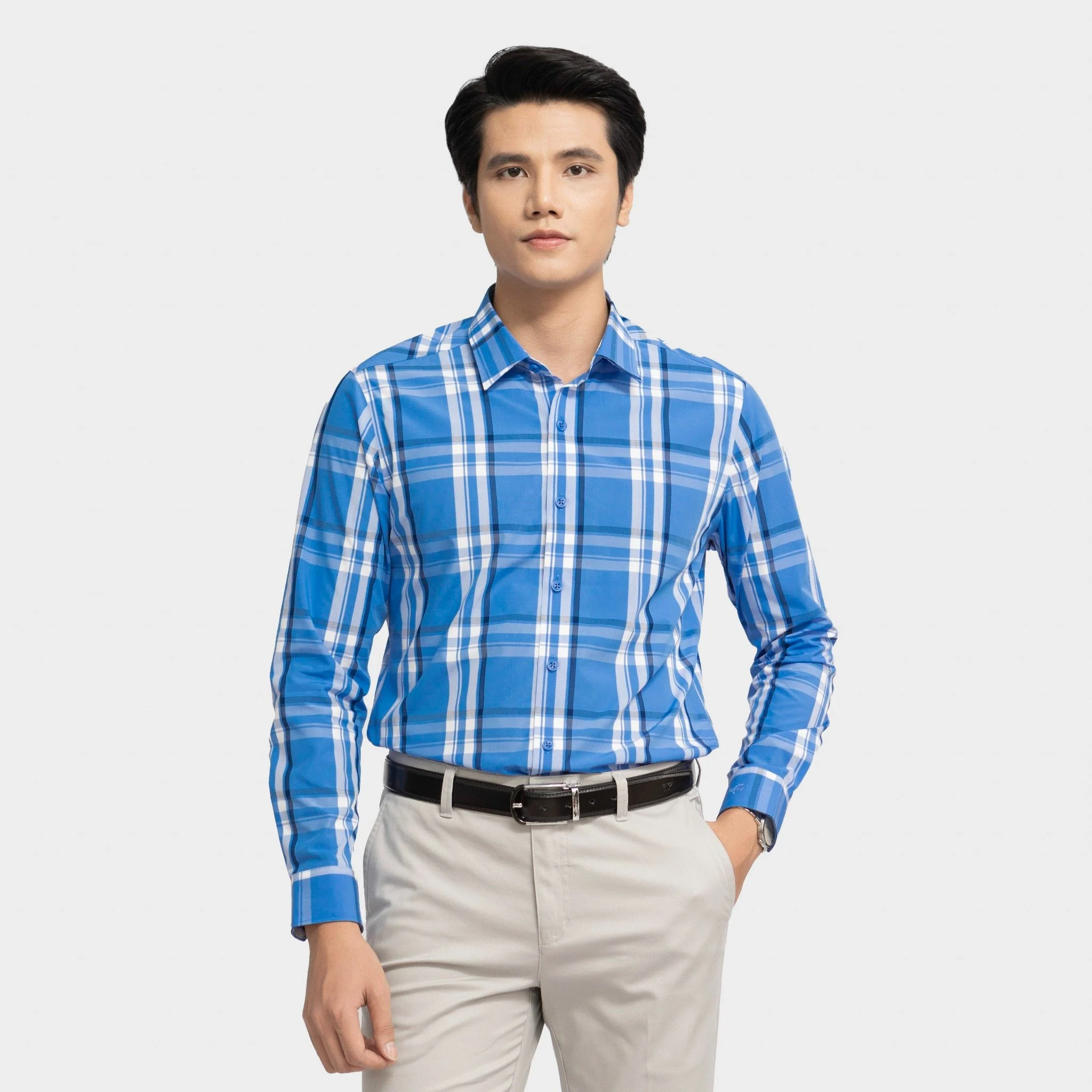 ARISTINO - Áo Sơ Mi Xanh Kẻ Trắng Nam Aristino ALS21102