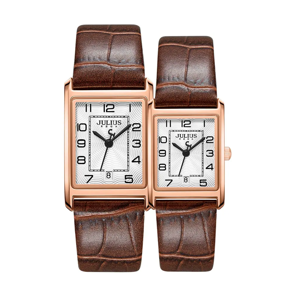 Đồng Hồ cặp JA-1494LB/MB Julius Hàn Quốc Dây Da (Nâu)