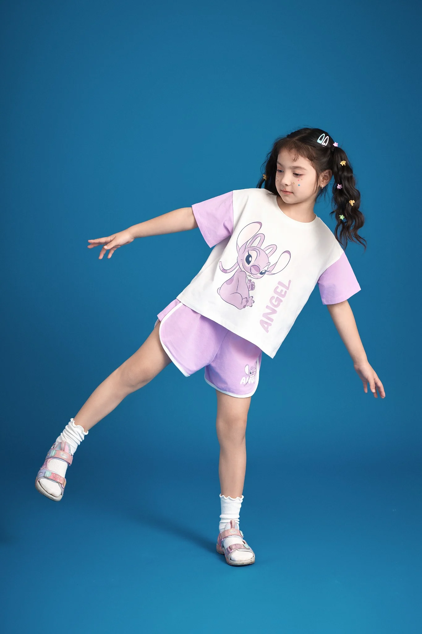 Bộ thun Stitch ngắn tay bé gái Rabity