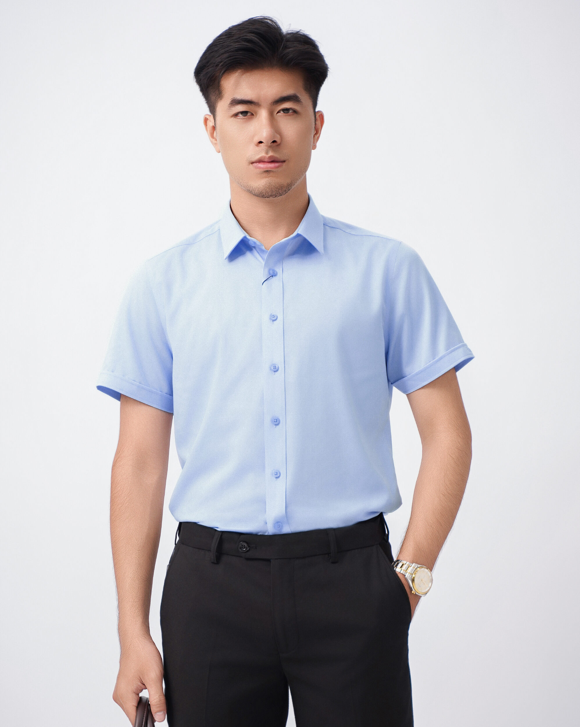 Áo sơ mi ngắn tay nam màu xanh da trời nhạt 4046C