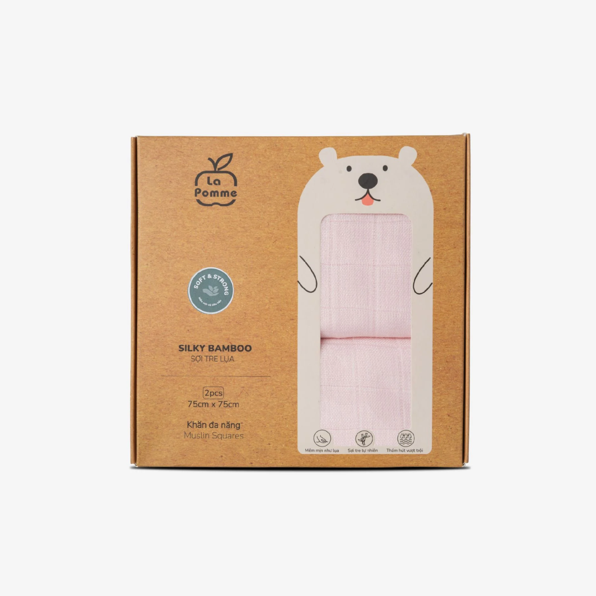 K002 Set 2 Khăn đa năng sợi tre lụa (75x75) - Hồng Pastel