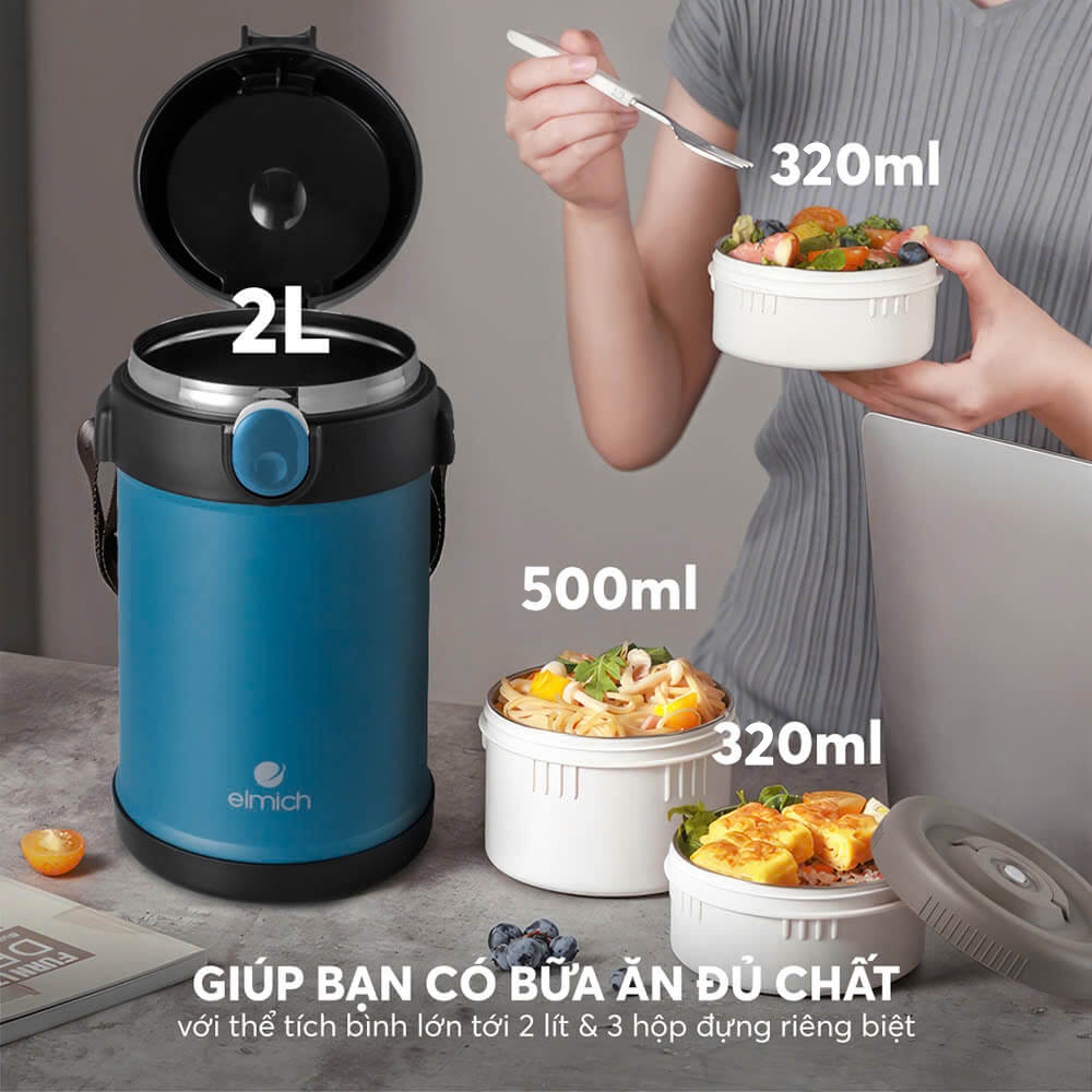Hộp cơm giữ nhiệt inox 304 Elmich EL8303 dung tích 2L