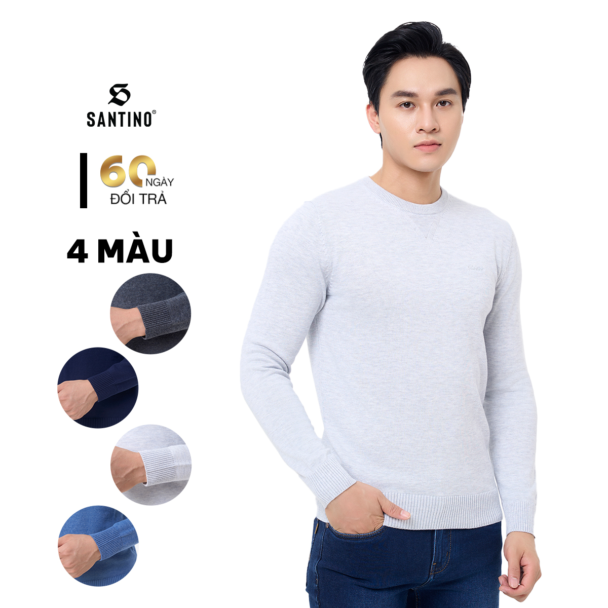SANTINO - Áo Len Cổ Tròn, Kiểu Dáng Regular Fit Ôm Nam Tính, Không Bai Dão, Hạn Chế Bông Xù W231