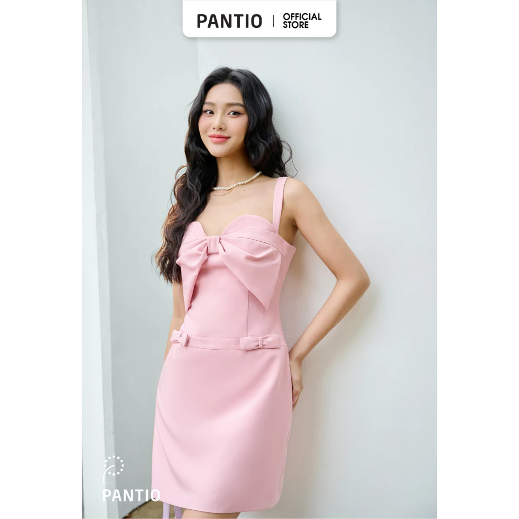 FDP33090 - Đầm dạo phố vải thô dáng A hai dây ngực tạo kiểu nơ 3D trang trí khóa thân sau - PANTIO