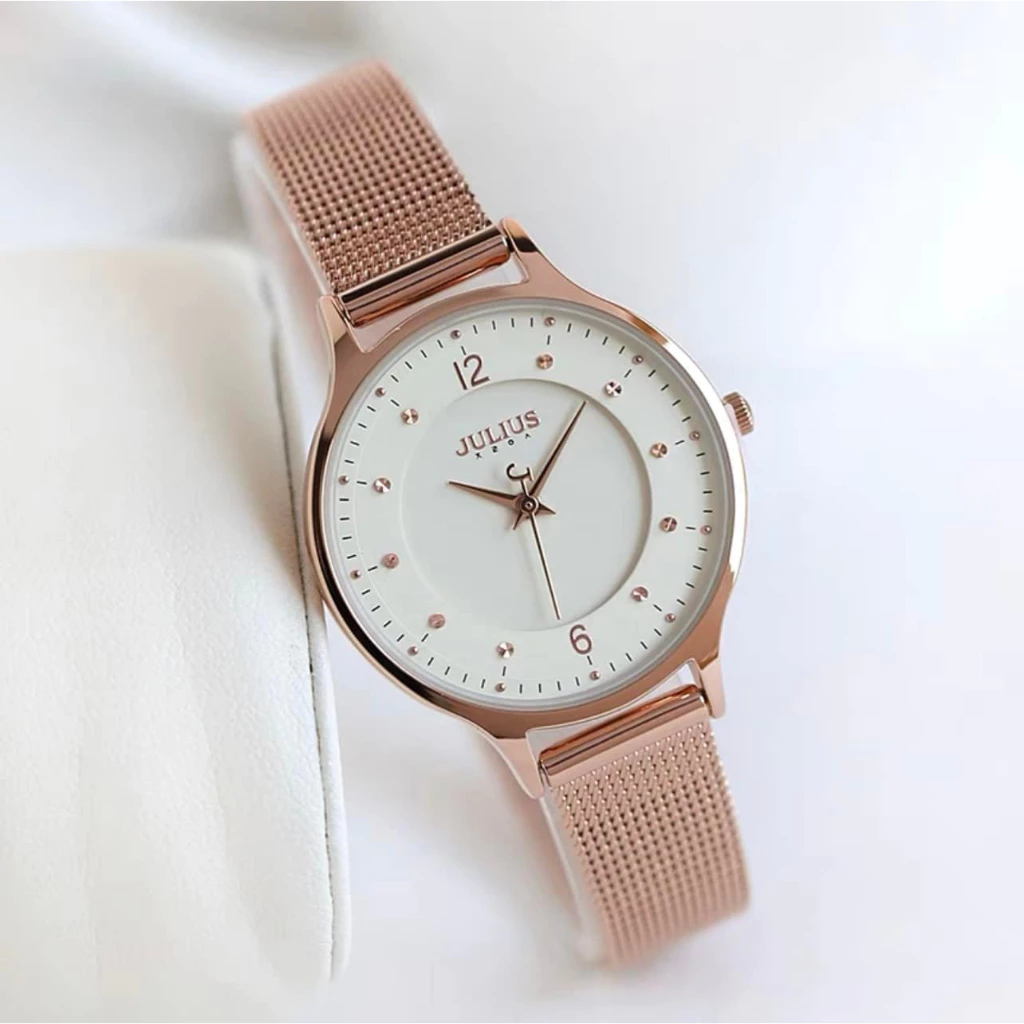 Đồng Hồ Nữ JA-1060 Julius Hàn Quốc Mặt size 3cm Dây Thép (Đồng mặt trắng)