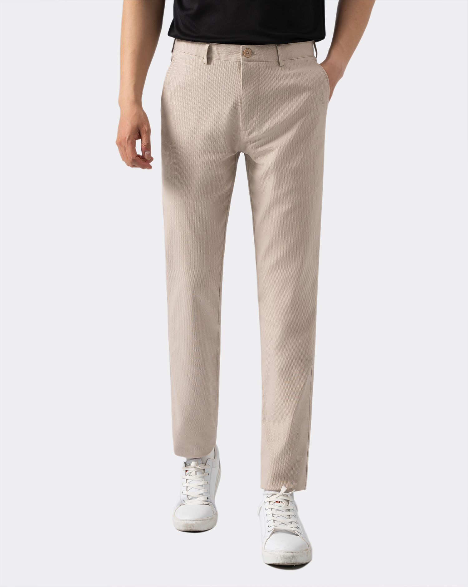 Quần kaki dáng slim vân vải gai màu vàng be 4001D