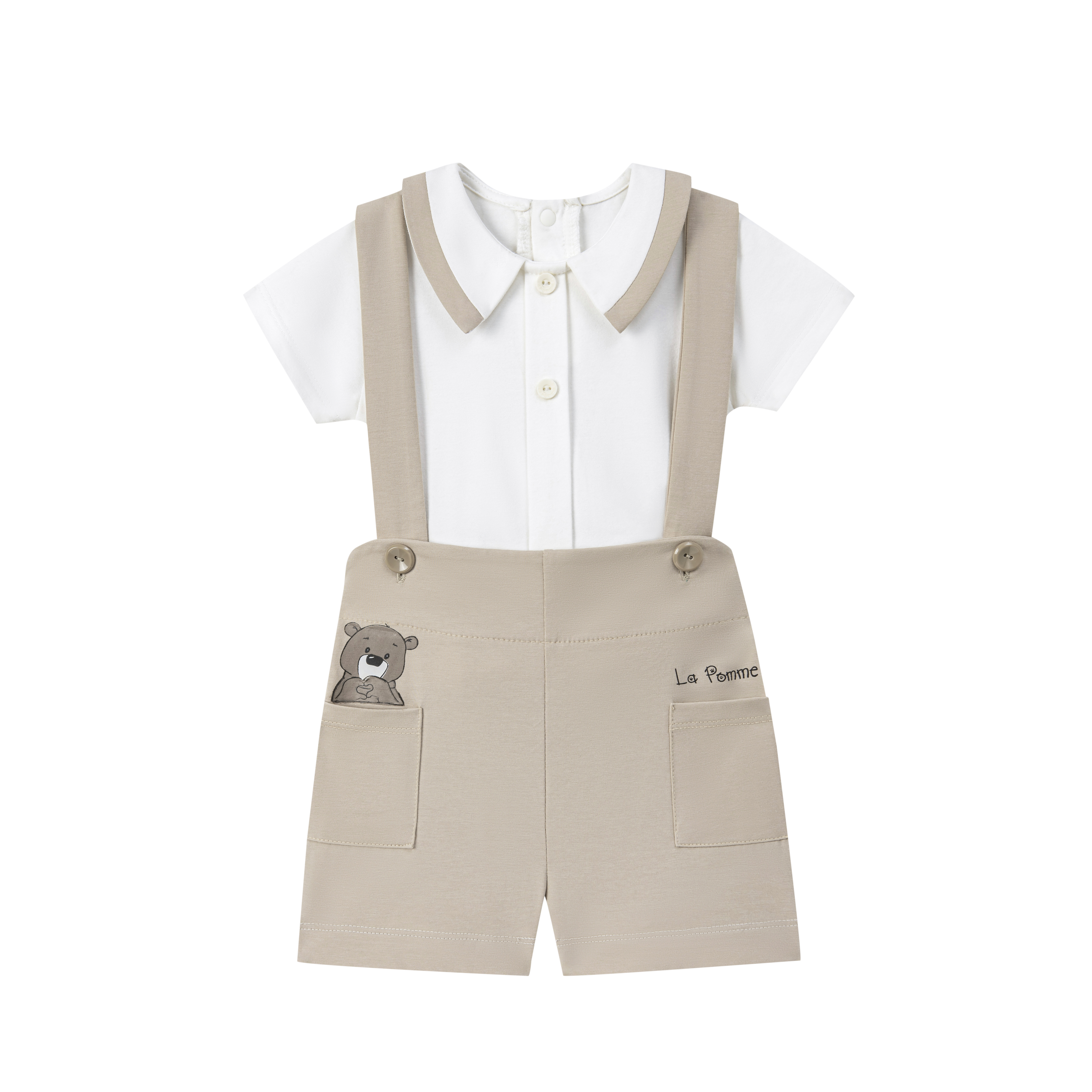 MamanBébé - Bộ yếm rời kèm áo cộc tay La Pomme Gấu Nâu Vui Vẻ