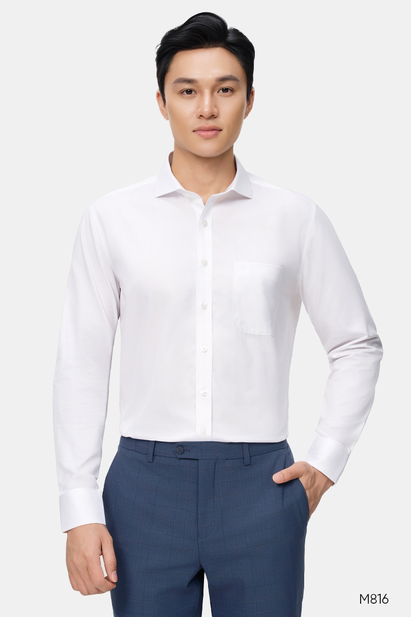 Áo sơ mi dài tay cổ spread Santino màu trắng | M816