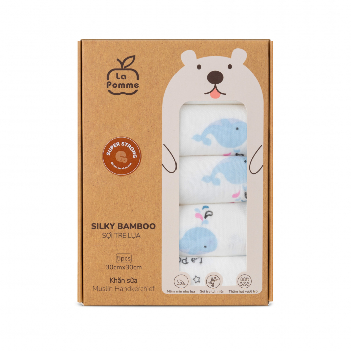 MamanBébé - K001 Set 5 Khăn sữa sợi tre lụa (30x30) - Cá heo