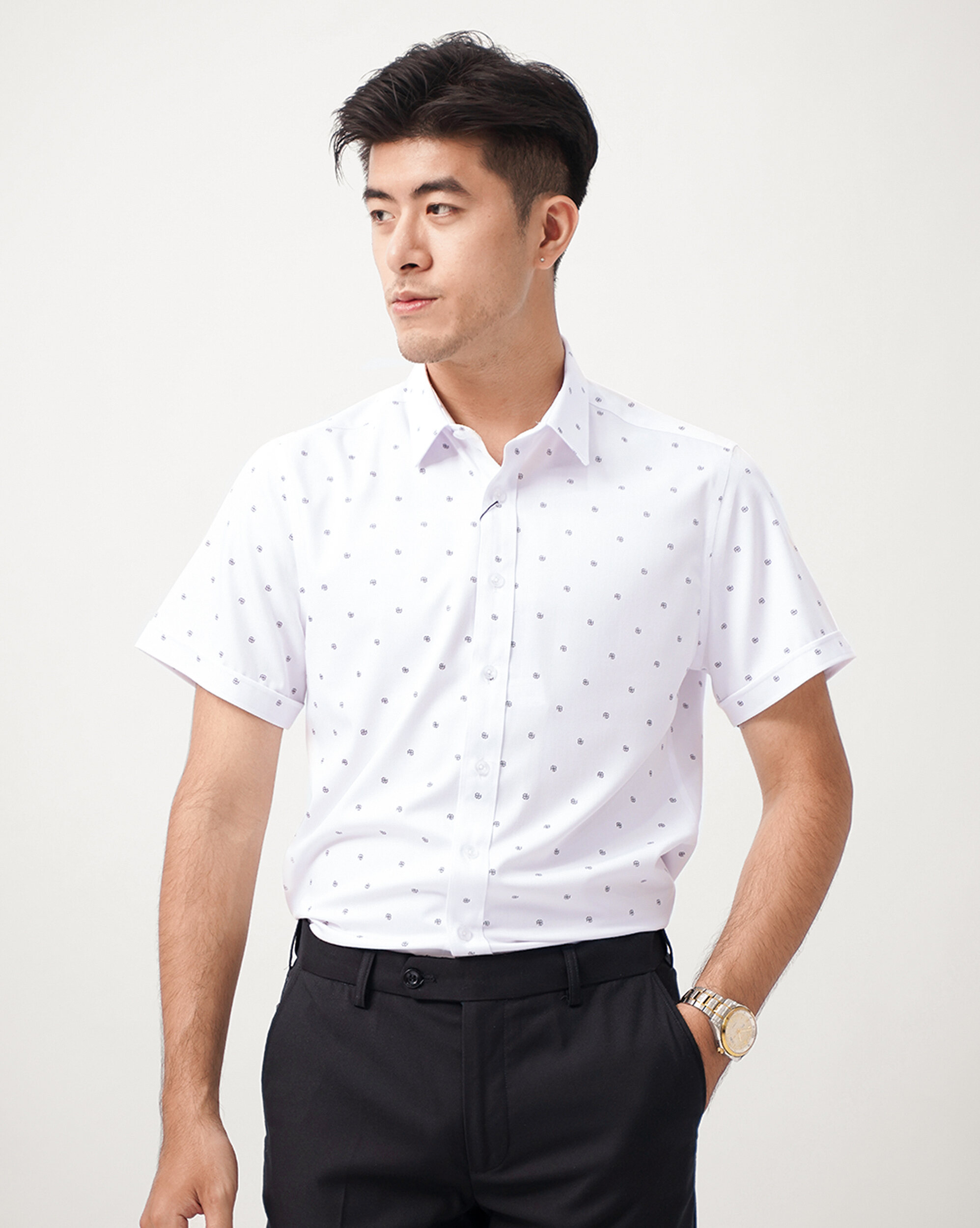 Áo sơ mi ngắn tay nam họa tiết chữ AB 4044W