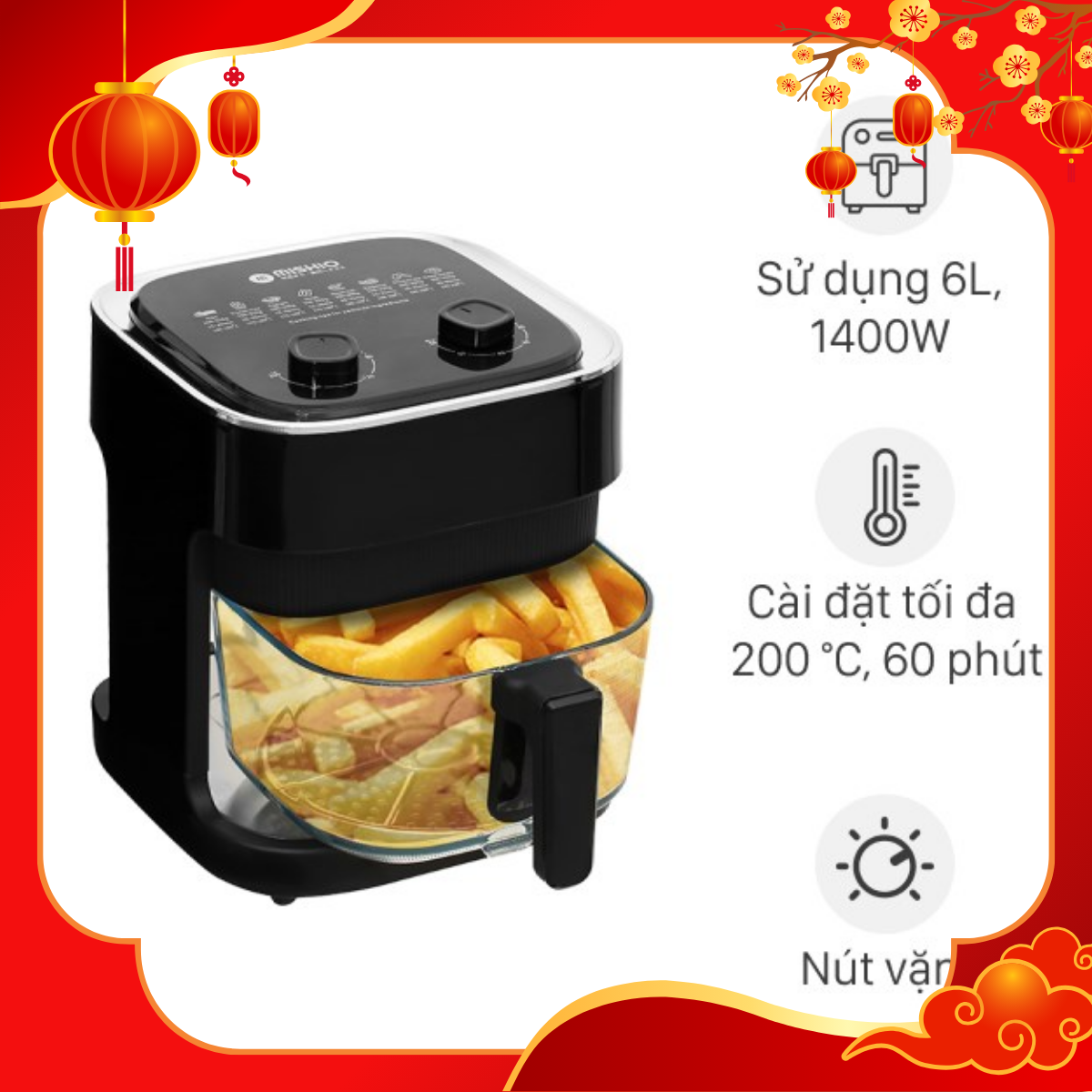 KOHNAN - 71068 NỒI CHIÊN KHÔNG DẦU MK373 6L