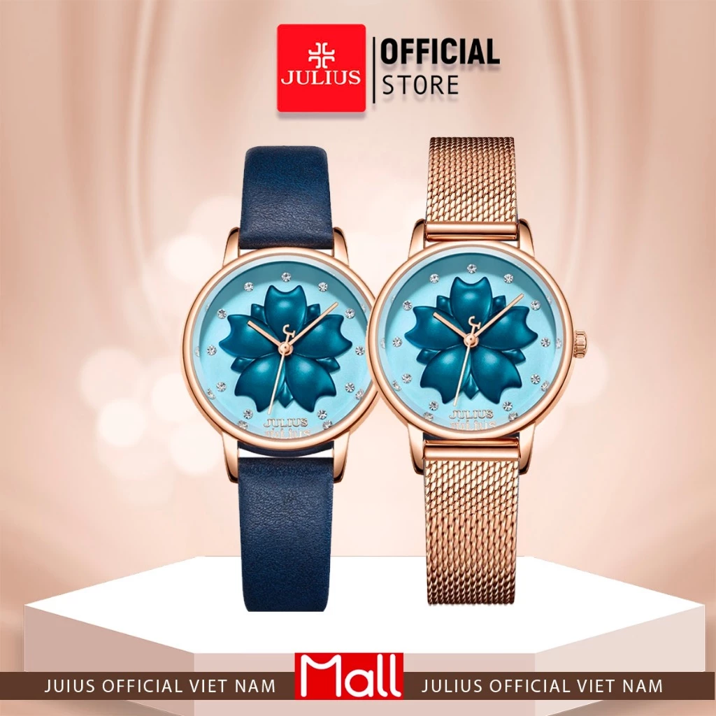 Đồng hồ nữ JULIUS JA-1000E dây da (Xanh)