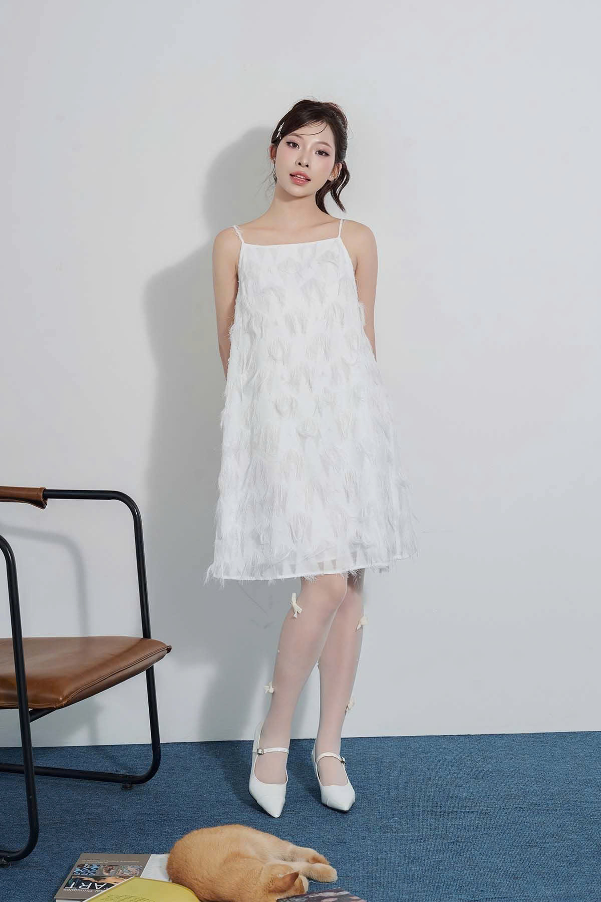 FDP33403 - Đầm 2 dây nữ vải voan ép dáng suông hai dây, thân trước cổ cao, có pen ngực - JAN By PANTIO