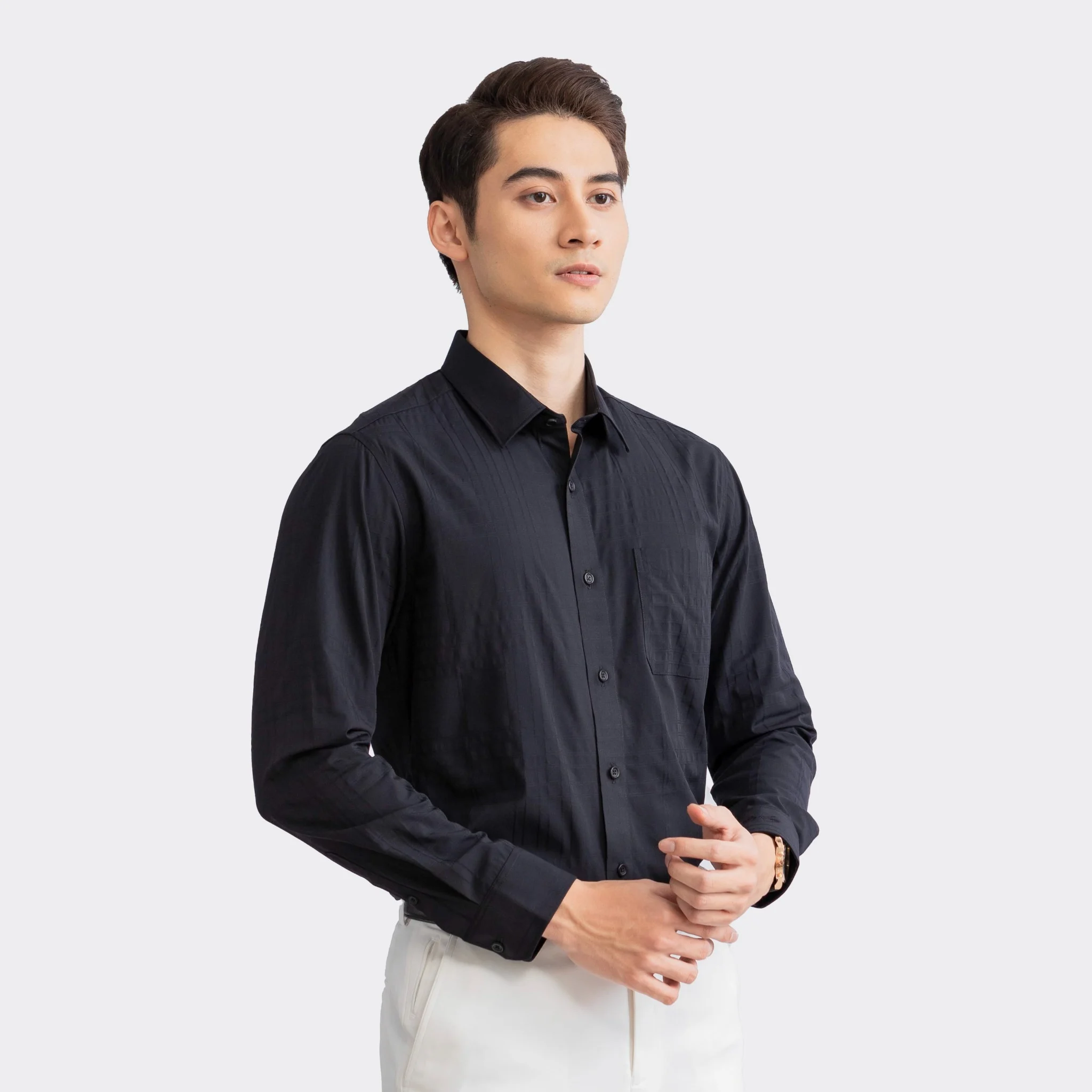 Aristino - Áo Sơ Mi Đen Kẻ Dobby Nam Aristino ALS12702