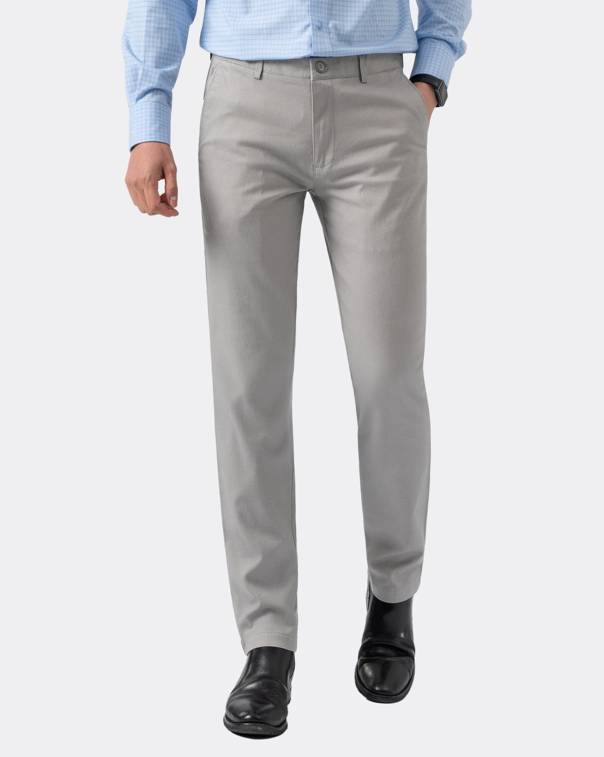 Quần kaki dáng slim vân vải gai màu ghi xám 4001A