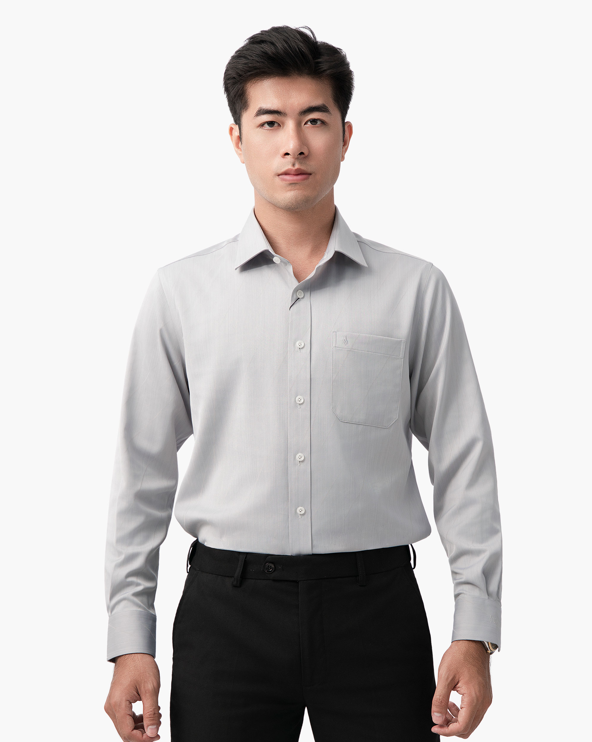 Áo sơ mi dài tay màu ghi xám họa tiết xéo chìm 4039A