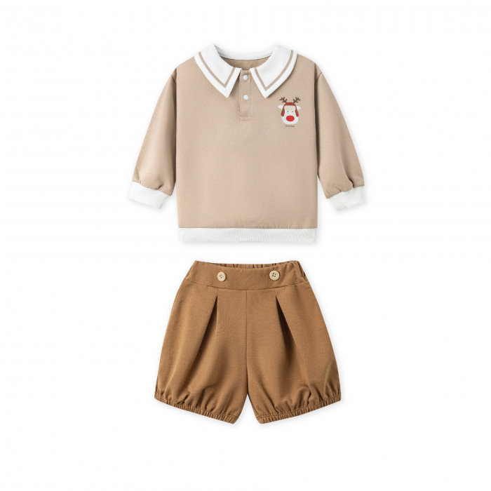 Bộ dài tay La Pomme Tuần lộc ngộ nghĩnh (quần cộc) - Be