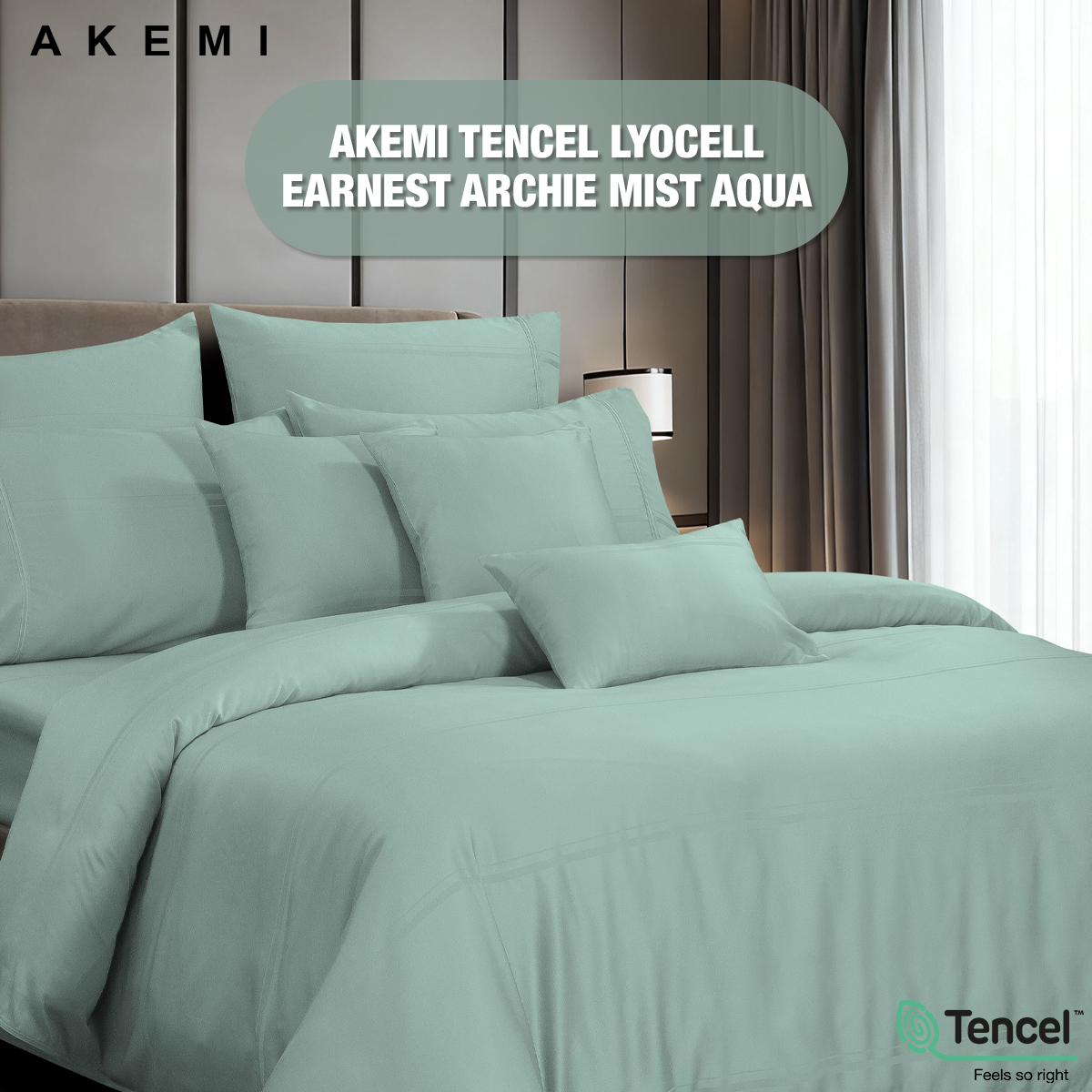 AKEMI - Bộ Chăn Drap Tencel Lyocell Earnest Mist Aqua - Set 6 món