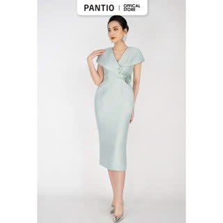 FDC13314 - Đầm tiệc vải tafta dáng ôm vai liền ly bung sườn đính hoa 3D - PANTIO