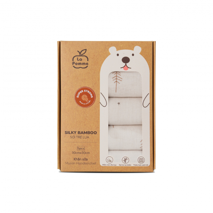 MamanBébé - K001 Set 5 khăn sữa sợi tre lụa La Pomme - 30x30cm Hươu Nâu