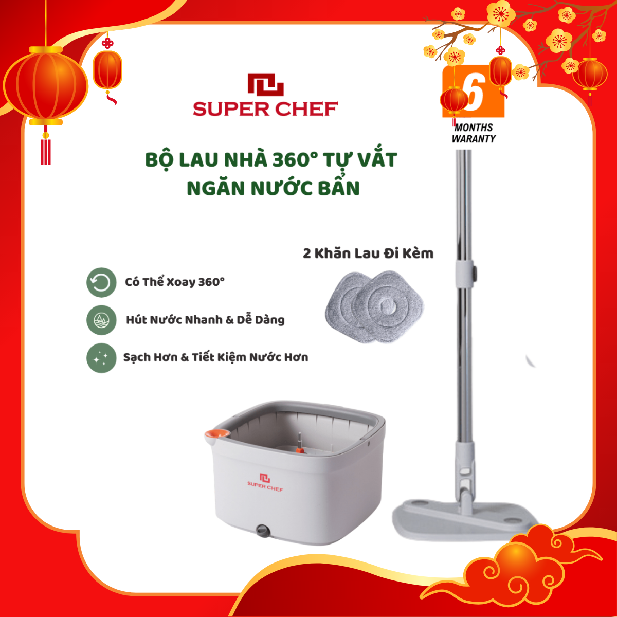 KOHNAN - Bộ lau nhà vuông tách nước bẩn SC